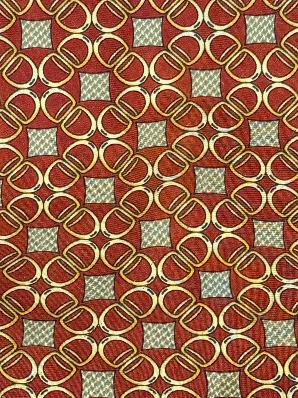 Paolo Gucci Vintage Silk Tie Rust Gold Ring Link Geometric Italy Crest Lining